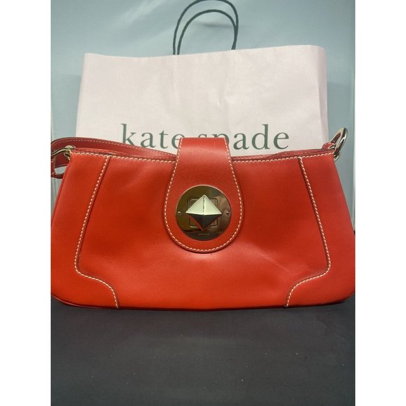 Sale kate spade~ Y2K leather short shoulder strap bag In Red Diamond Lock - Picture 1 of 16